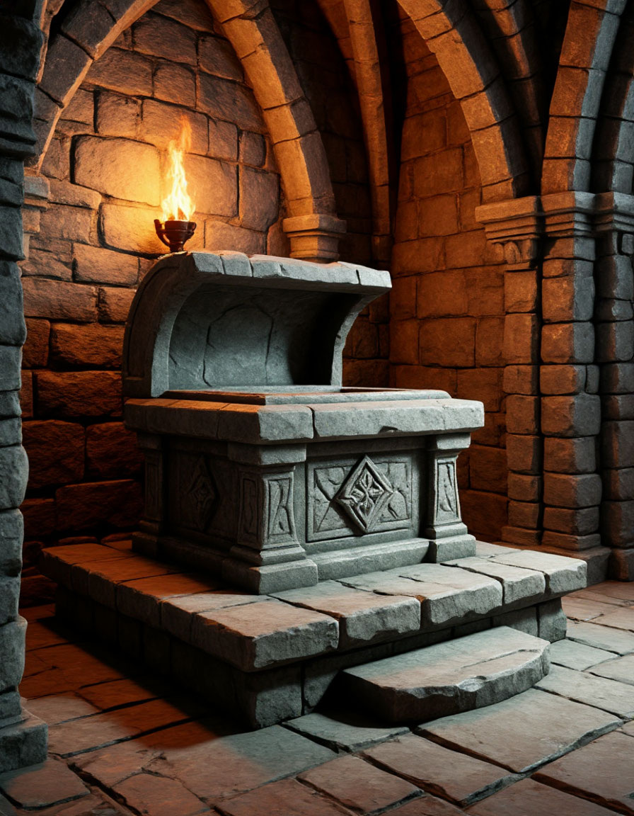 Каменный саркофаг в склепе картинка создана ИИ