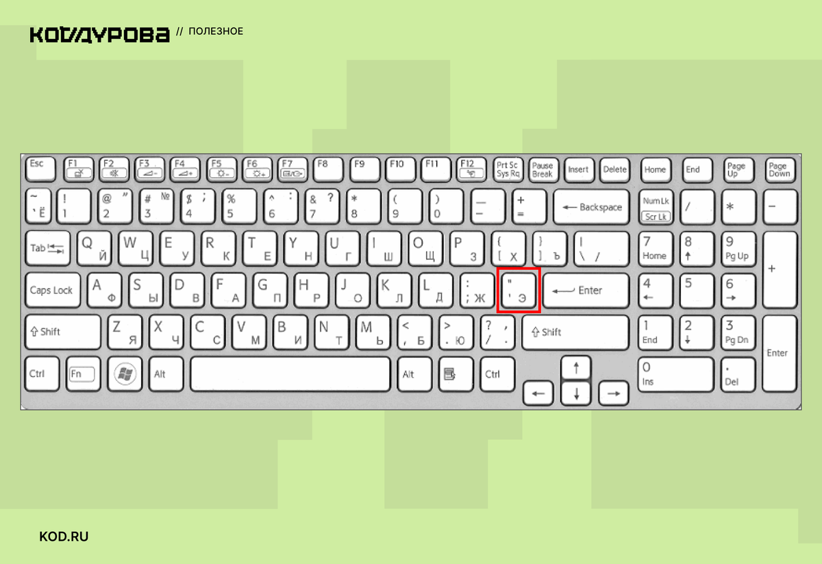 Апостроф находится на клавише с буквой «Э»
