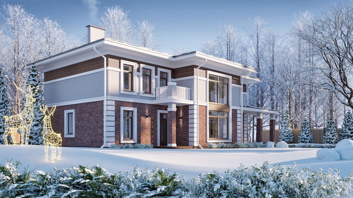 Двухэтажный коттедж с террасой двухсветной гостиной и пятью спальнями общей площадью 241,97 кв.м. / подробности на сайте