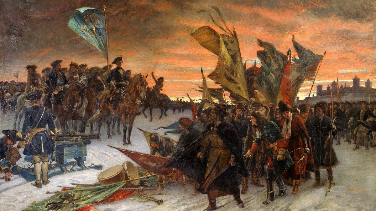 Победа шведов в битве при Нарве. Густав Седерстрём. 1910 год.