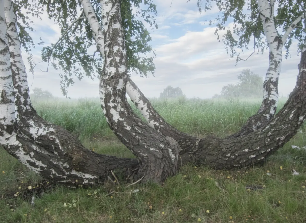 Скрученные стволы берёз в «пьяном лесу».