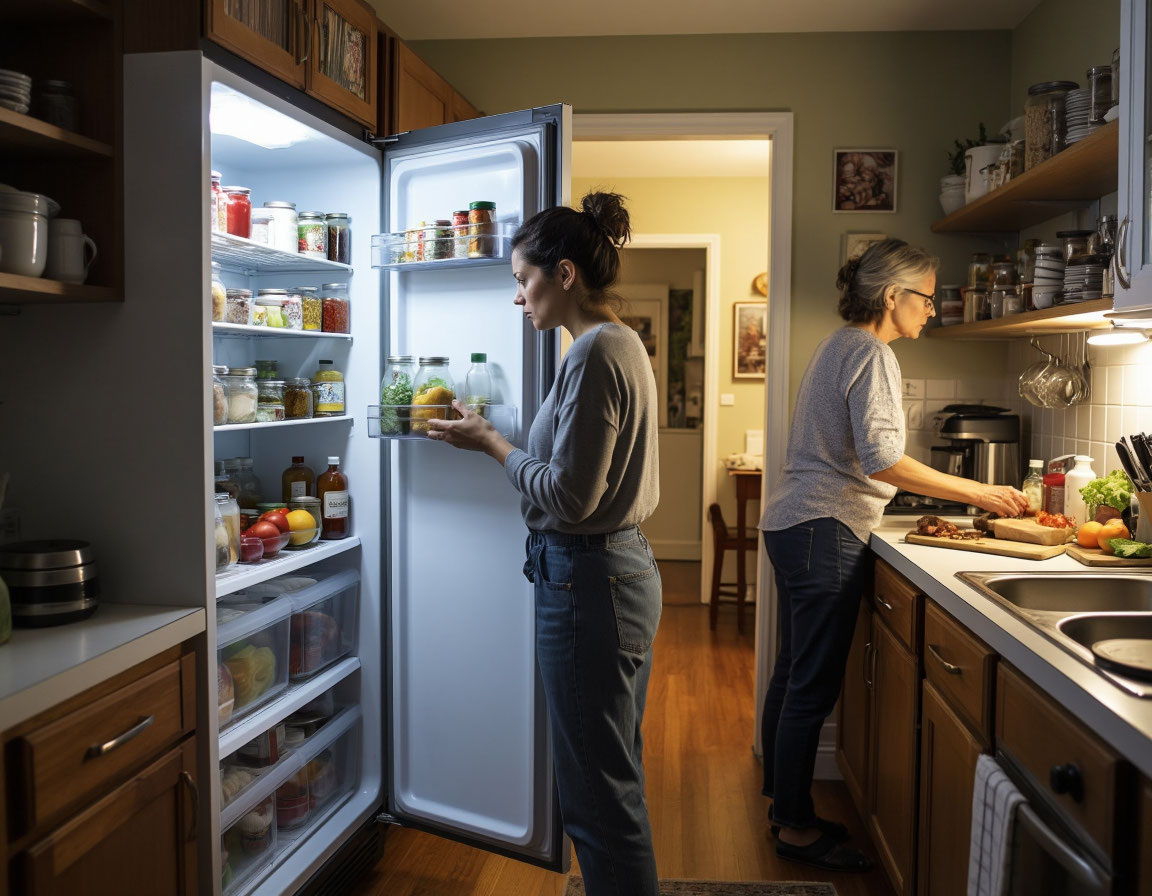Тёща, приехав в гости, переложила все продукты в холодильнике «по своему порядку». Когда невестка попыталась вернуть всё на место, та заявила: «Ты не умеешь хранить еду! У тебя всё портится!». *Картинка создана с помощью ИИ*