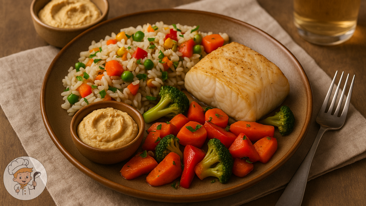 Рис с овощами + хумус или рыба