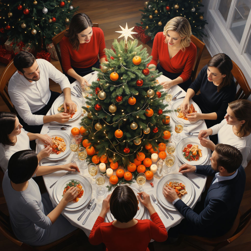 Новогодний стол, вид сверху