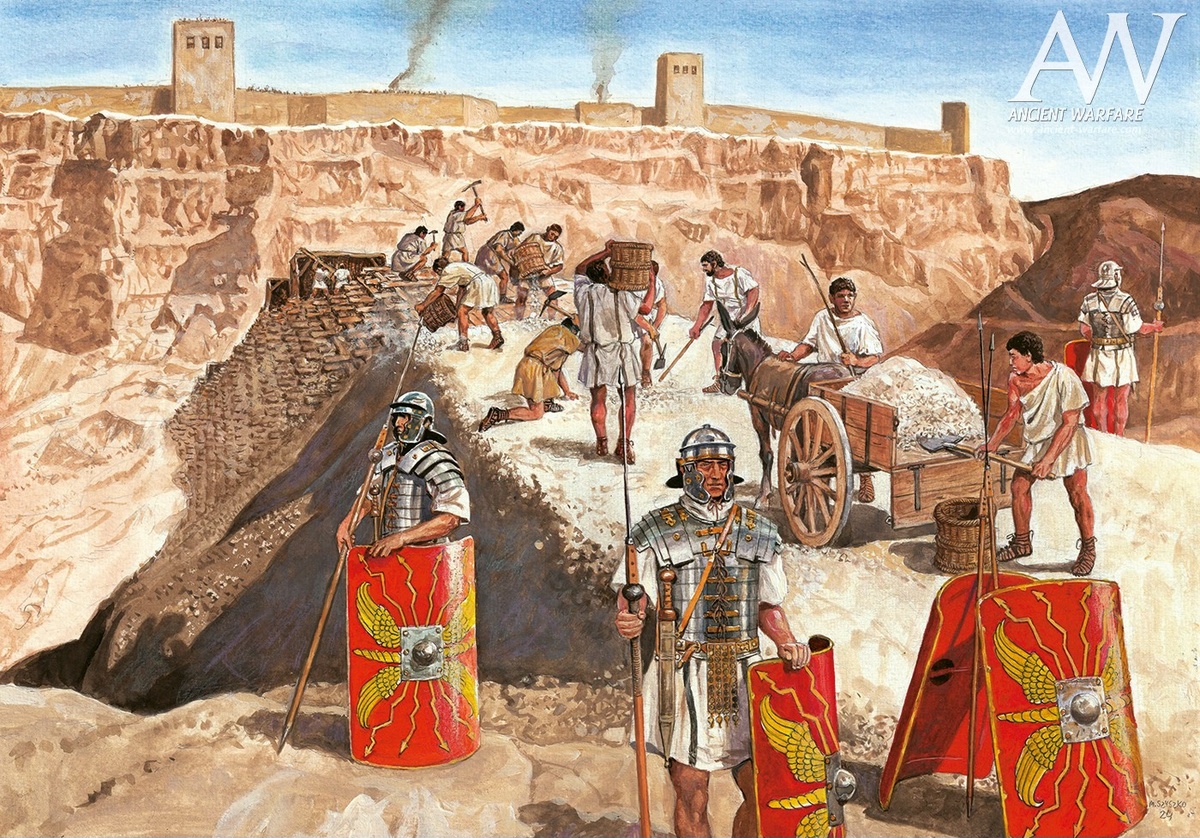 Легионеры Legio X Fretensis помогают в строительстве осадной насыпи. Художник: Marek Szyszko