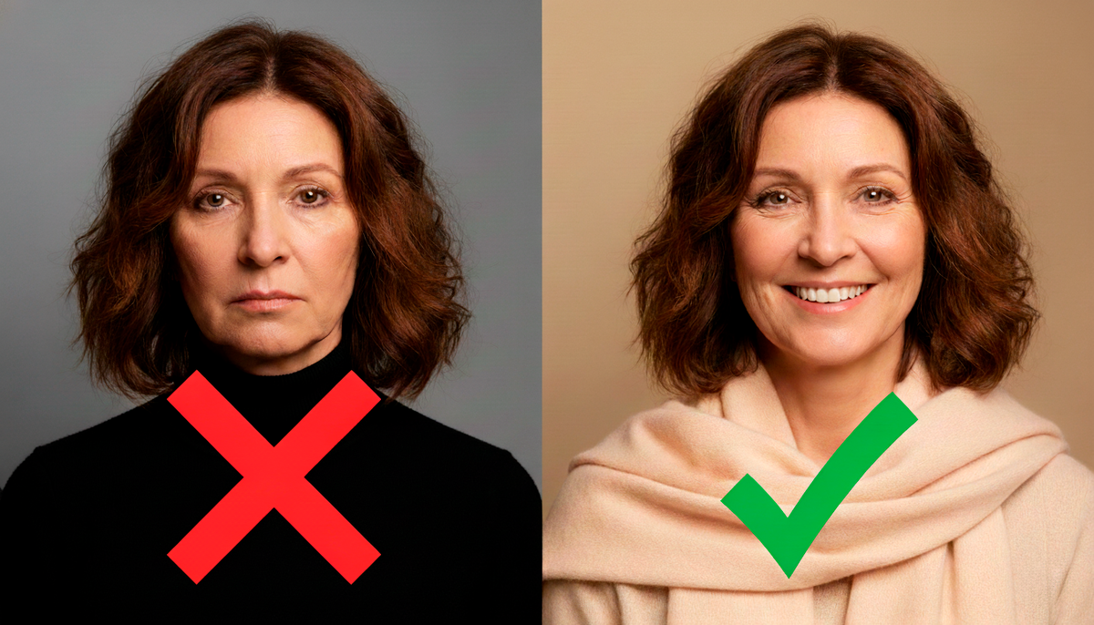 Посмотрите на разницу! Черный цвет слева подчеркнул тени, а светлый оттенок справа буквально стер с лица 5 лет.