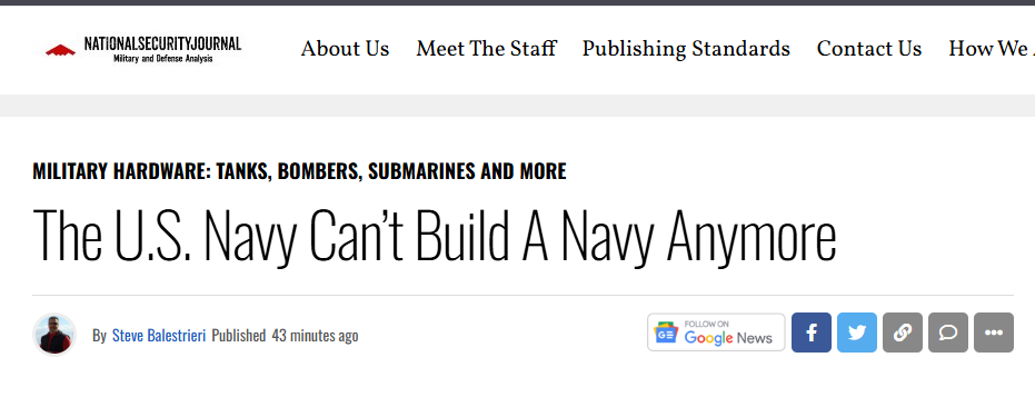 Военно-морские силы США больше не могут создавать флот