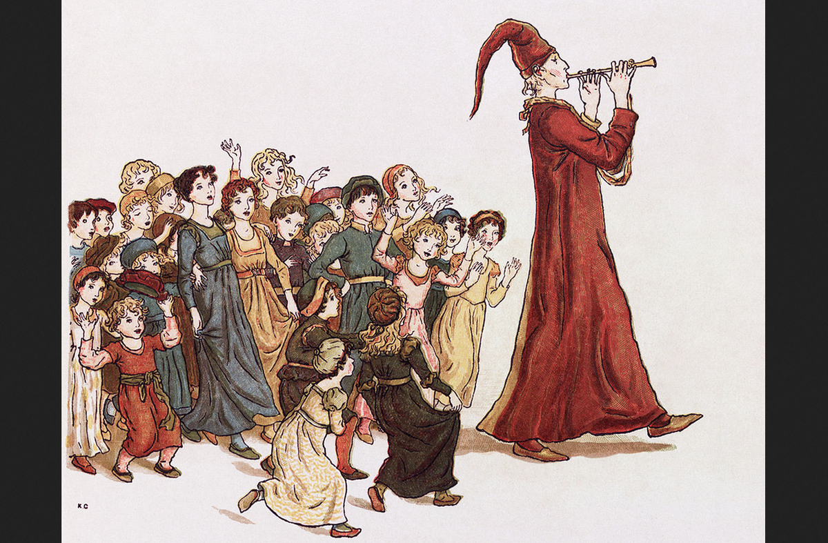Кейт Гринуэй. "Гамельнский крысолов уводит детей из Гамельна". Иллюстрация к поэме Роберта Браунинга, 1910 г.