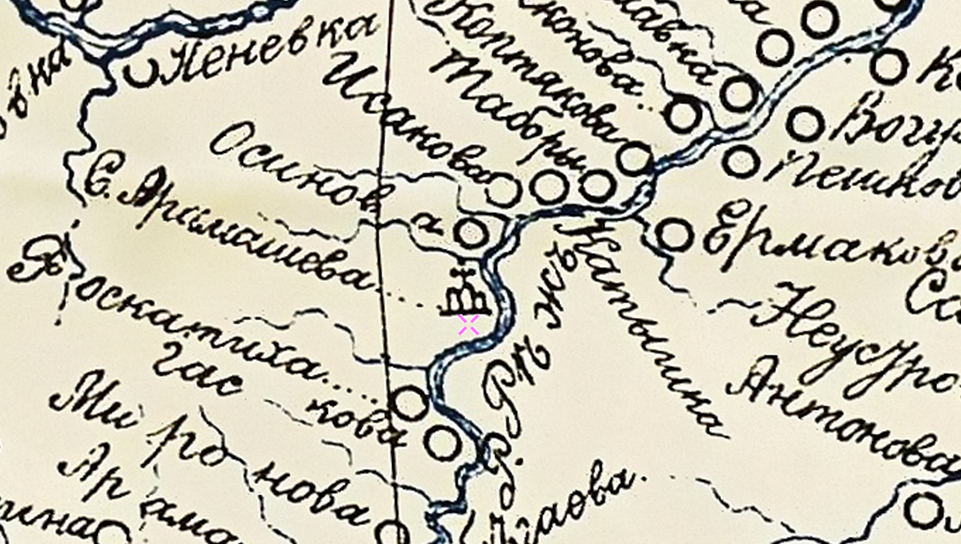 Карта Екатеринбургского ведомства и провинции Соли-Камской 1736 г. Фрагмент.