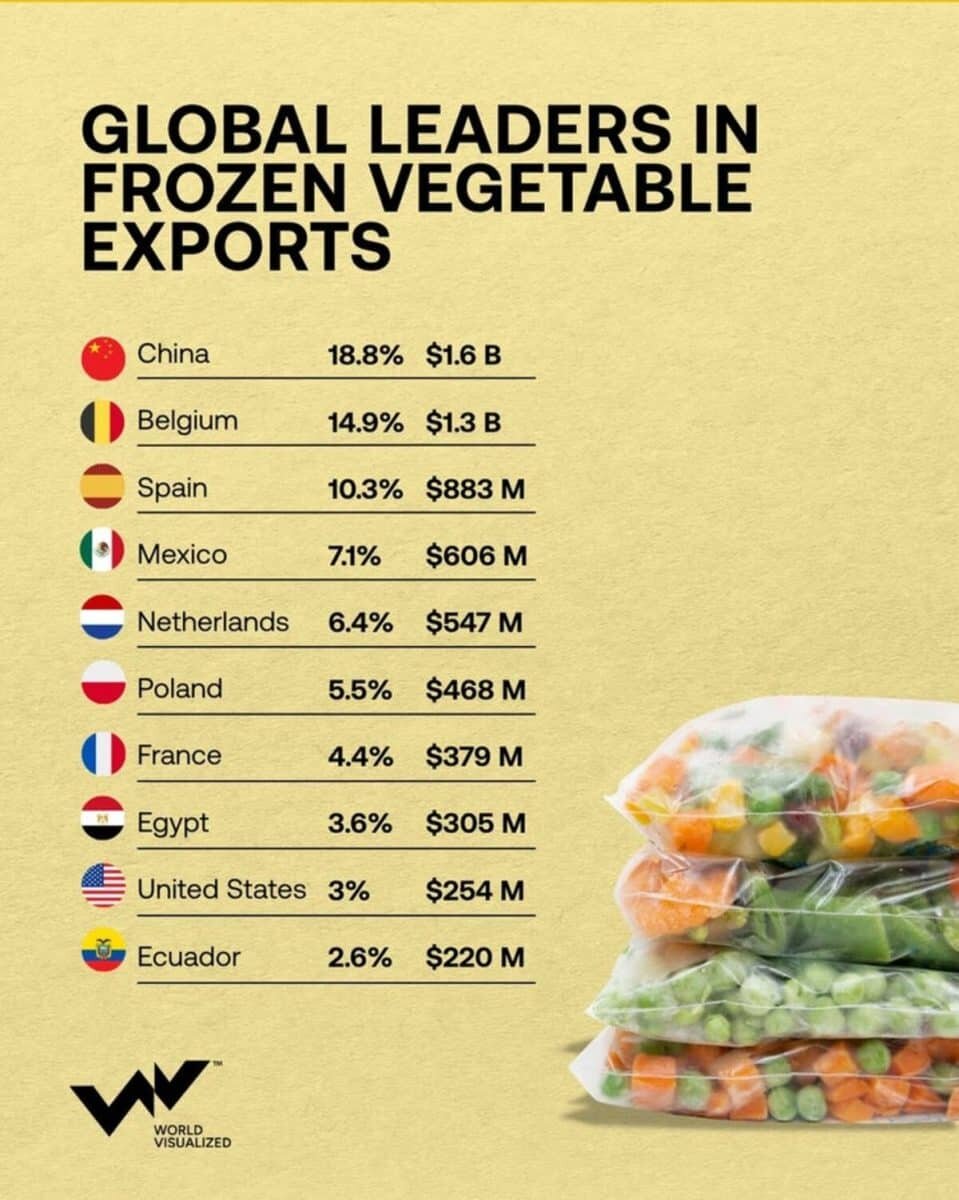     Топ-10 экспортеров замороженных овощей / © World Visualized