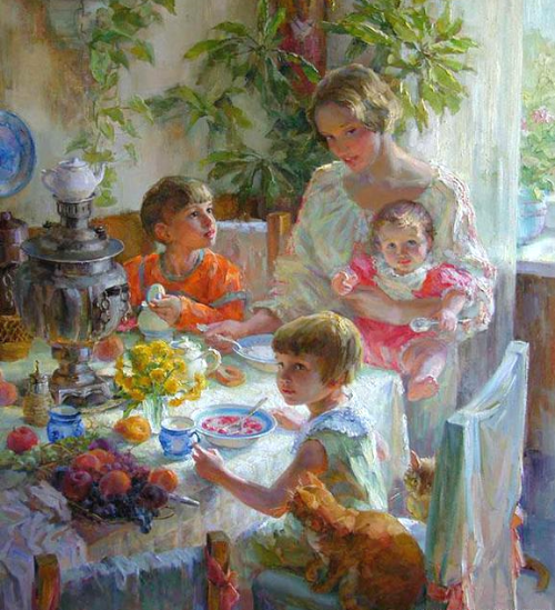 Автопортрет с детьми." За обедом."Источник изображения : vk.com›album-151452534_247052207