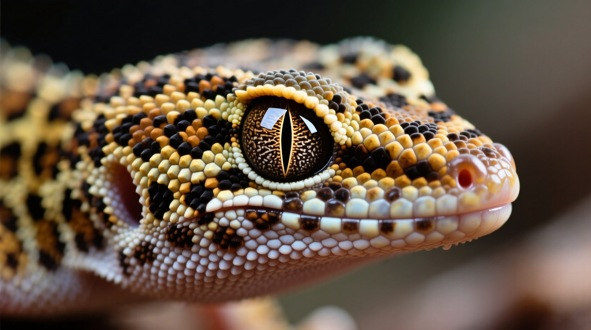 Эублефар демонстрирует уникальный для гекконов признак — подвижные веки. Его бархатистая кожа и узор являются результатом естественной адаптации и селекции.