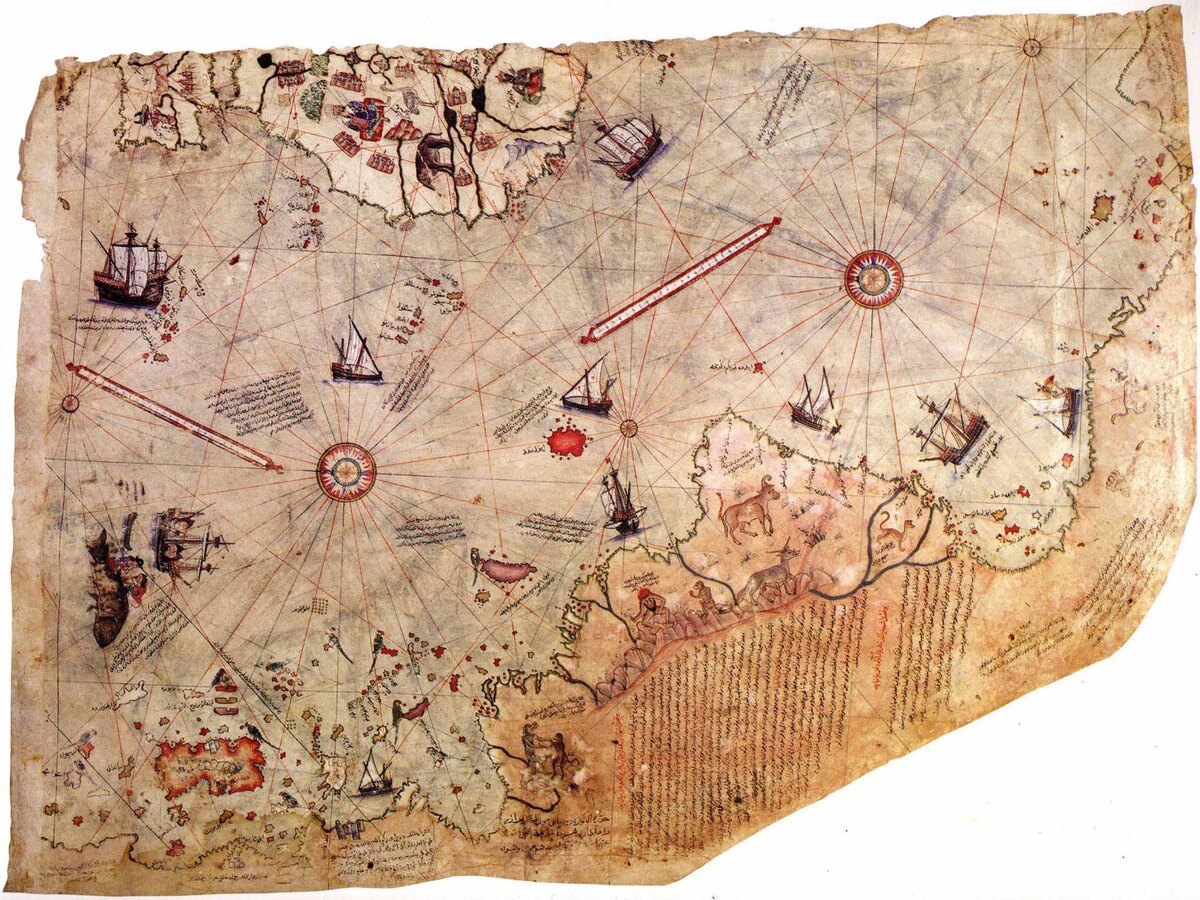 Изображение карты Антарктиды Пири Рейса без льда.