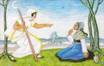 Полудница и женщина из Нохтена. С германской почтовой марки из серии «Серболужицкий эпос», 1991 год (фрагмент). 