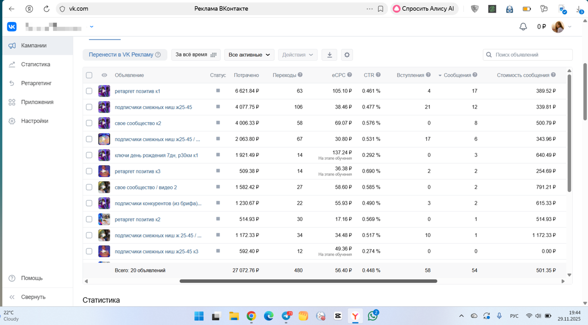 Старый рекламный кабинет ВКонтакте