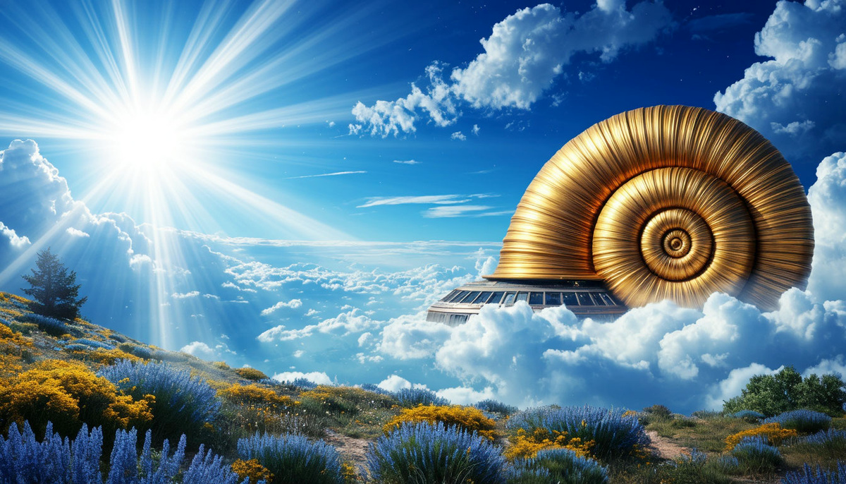 В небе возникло нечто, похожее на золотистую гигантскую раковину улитки.