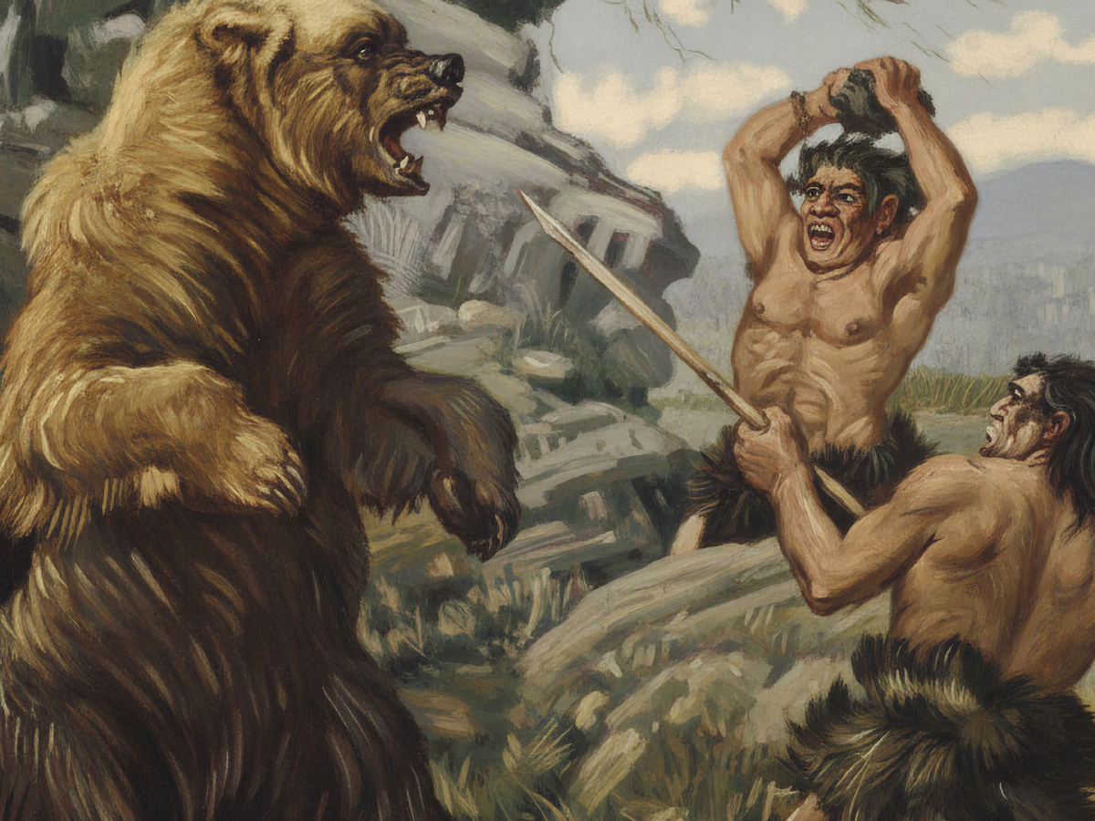 «Кроманьонцы и медведь», Чарльз Роберт Найт, начало XX века.