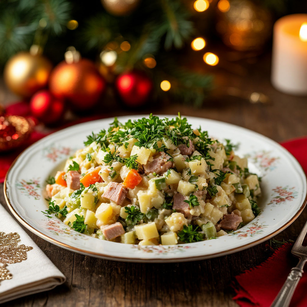 Салат Оливье на Новогоднем столе