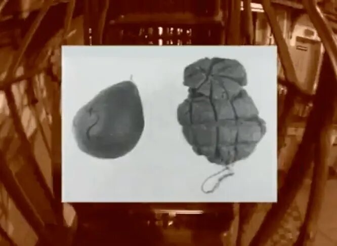 Муляж гранаты, изготовленный преступниками из хлебного мякиша, окрашенного в зелёный цвет.