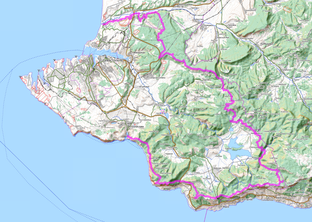 Маршрут Большой Севастопольской тропы на карте