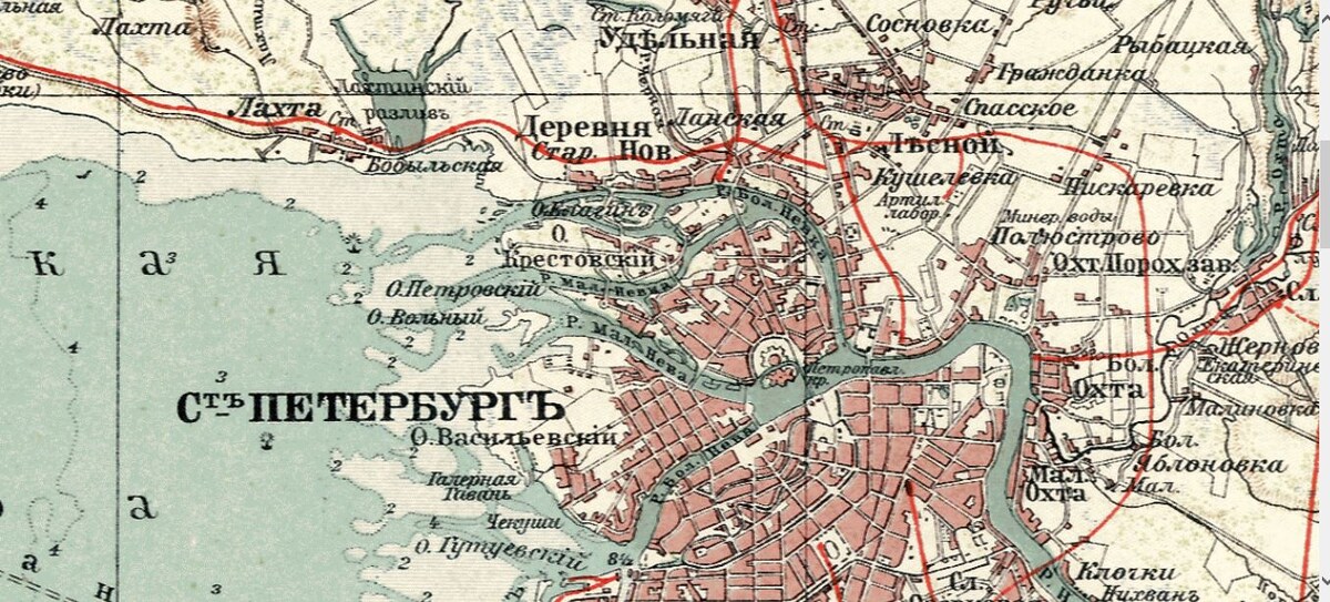 Старая карта Санкт-Петербурга и окрестностей 1909 год