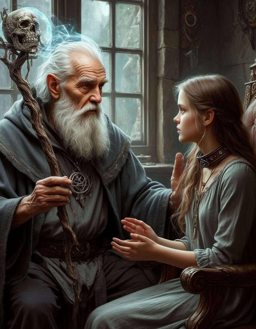 Первый разговор с пленницей. Картинка создана ИИ.