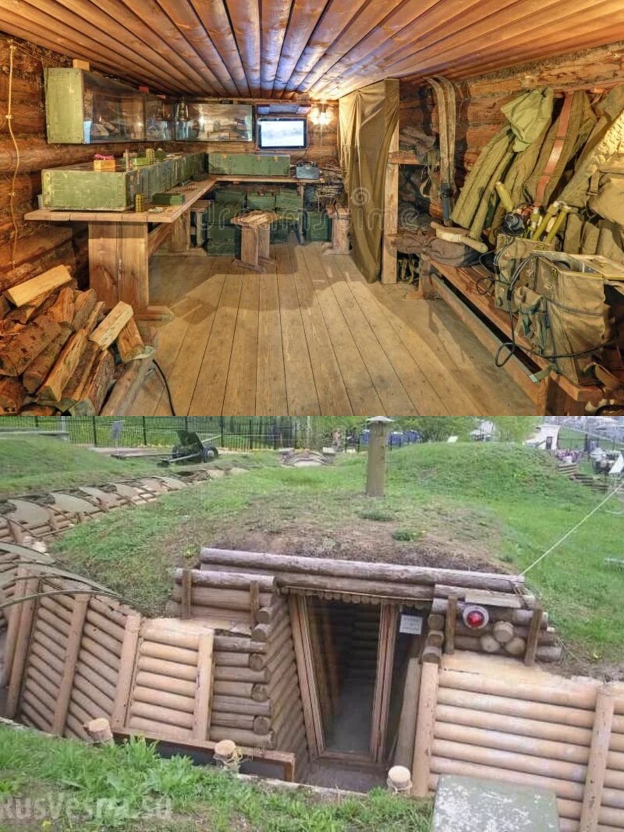 Так выглядит блиндаж с наружи и в нутри.)