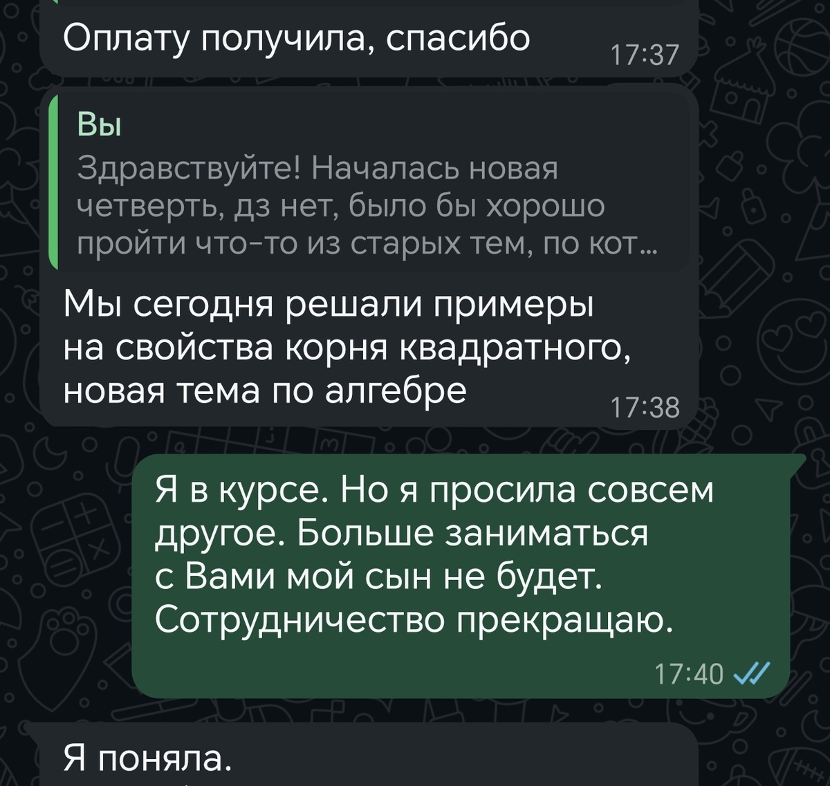 Скриншот моей переписки с репетитором.