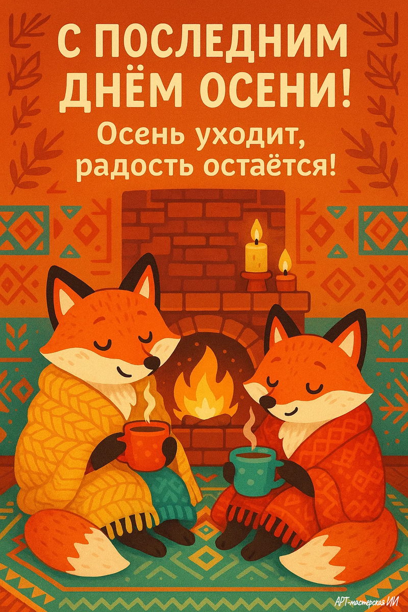 Открытки из серии “С последним днём осени” от автора канала “Арт-мастерская ИИ”.
