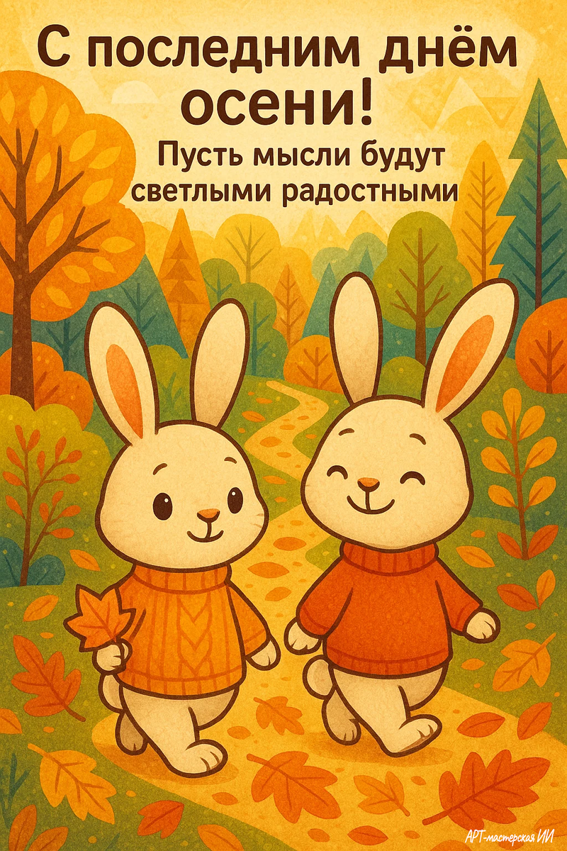 Открытки из серии “С последним днём осени” от автора канала “Арт-мастерская ИИ”.