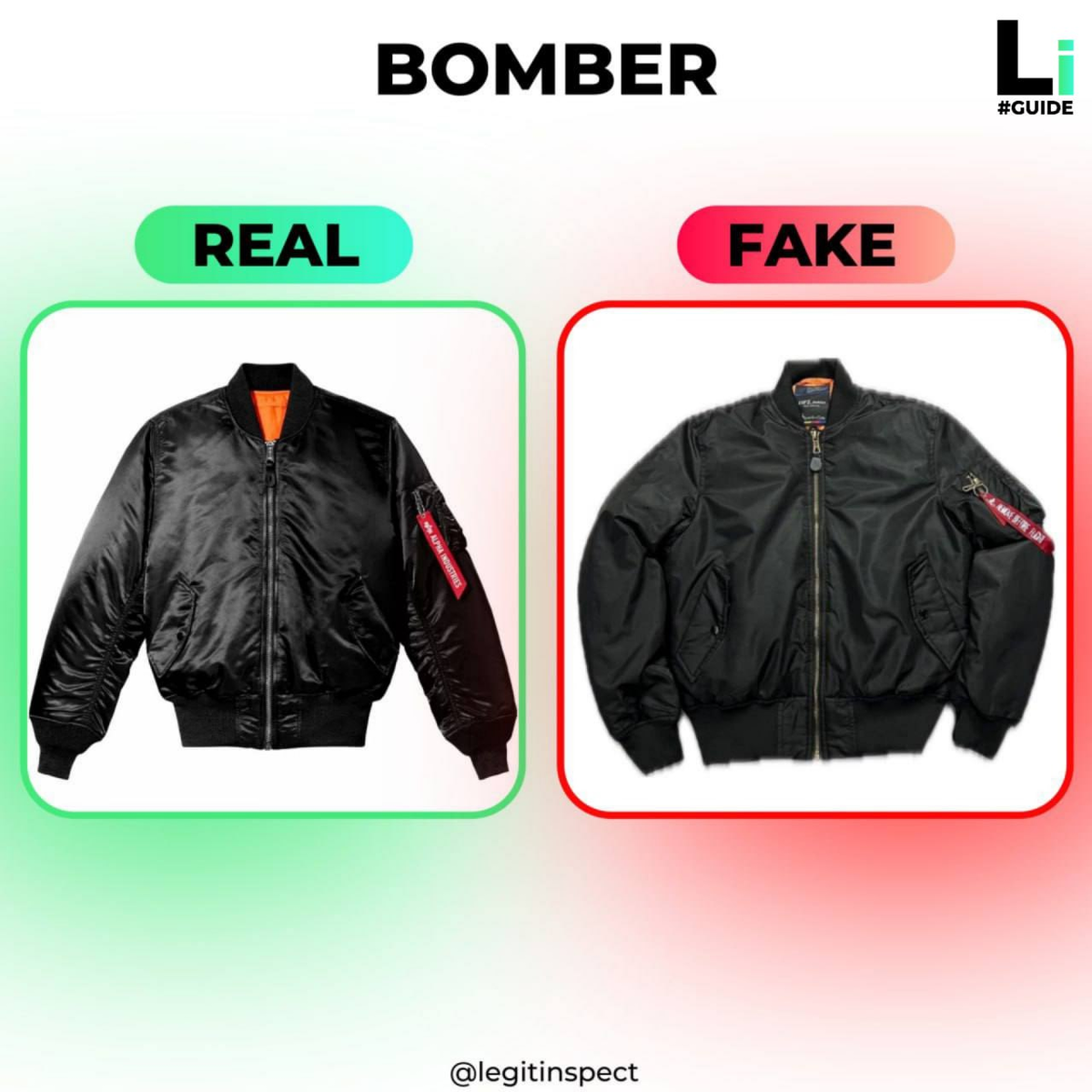 Общий вид: у оригинала плотная ткань и ровные швы, у фейка — тонкий материал и кривой пошив