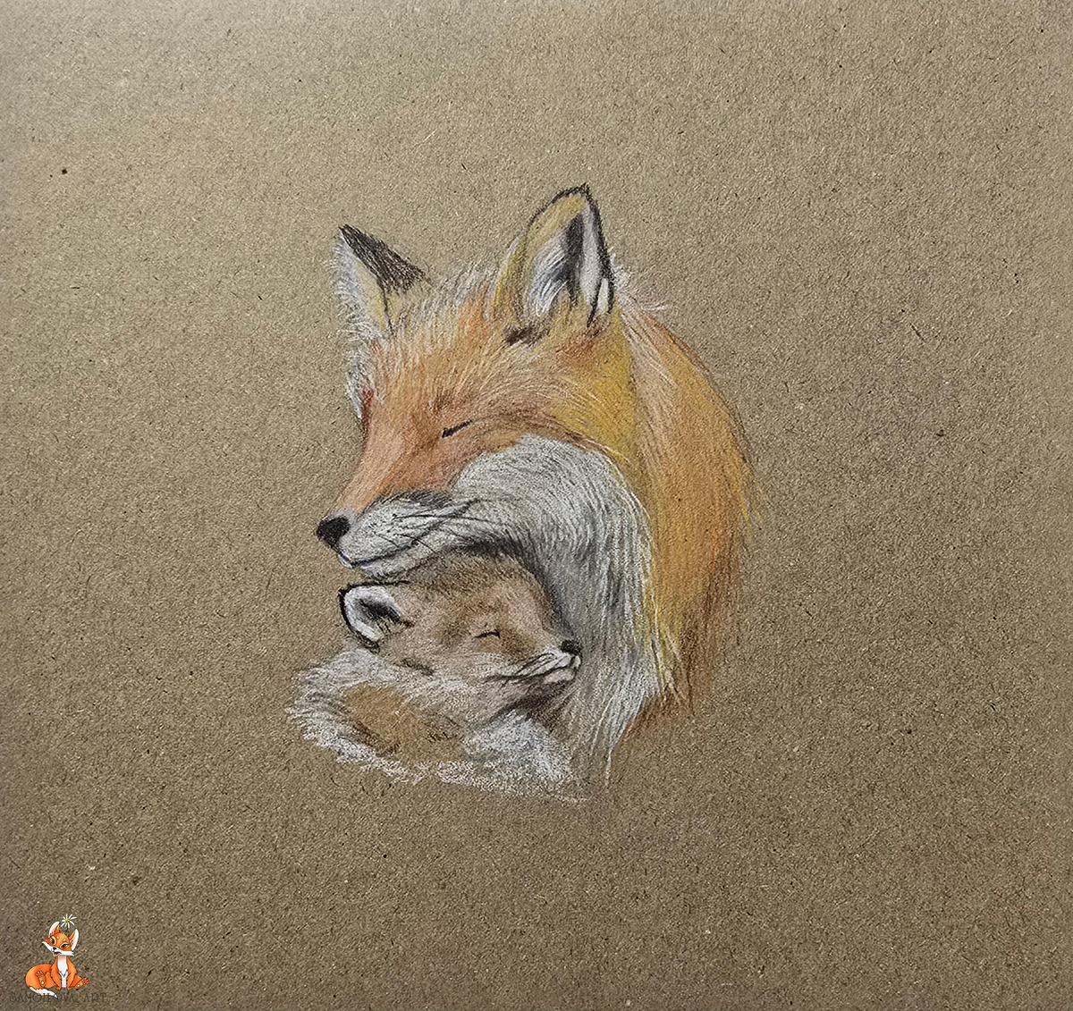 Ему очень тепло рядом с мамой.)