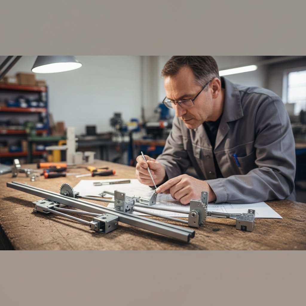 Проверка фурнитуры SIEGENIA TITAN AF на производстве — точная регулировка и контроль усилия прижима.