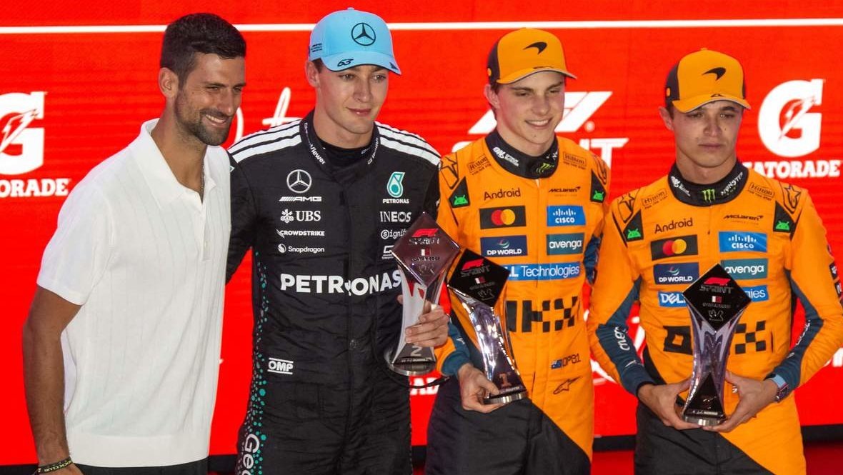    Новак Джокович, Джордж Расселл, Оскар Пиастри, Ландо Норрис. AFP