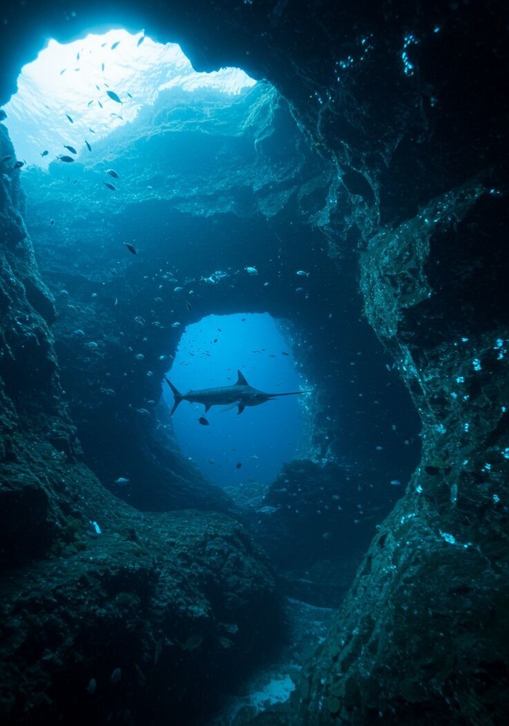 На глубине, где вечная ночь, животные научились создавать свой собственный свет.Они используют его, чтобы:заманивать добычу,отпугивать хищников,общаться друг с другом.Этот подводный мир напоминает космические туманности —существа мерцают голубым, фиолетовым, зелёным светом,как живые звёзды океана.