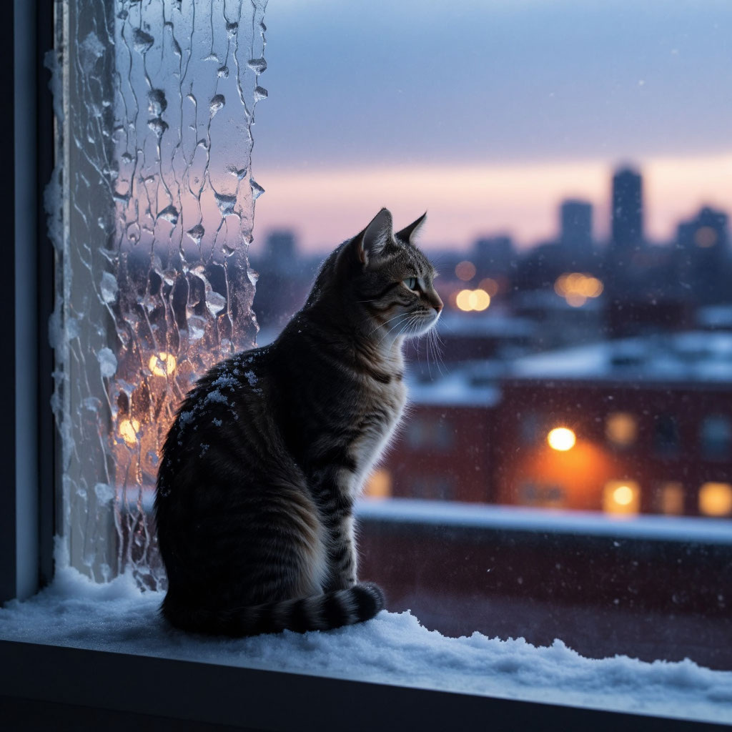 Вы видите его отражение, но он далеко. Ваш кот может быть в двух местах одновременно, и мороз помогает это увидеть.