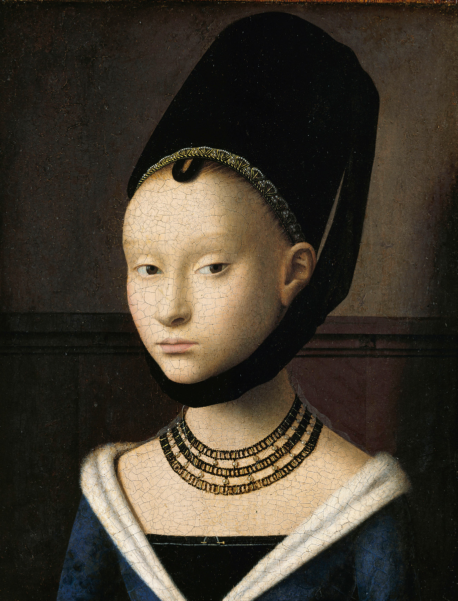 Светлый цвет лица
В феодальном обществе эталоном красоты для женщин была бледная кожа. Добивались этого любыми способами, в том числе используя опасную косметику на основе свинца. К концу Средневековья требования к цвету лица смягчились, но для юных девушек по-прежнему было важно выглядеть нежно, с кожей, напоминающей молоко и снег.
Петрус Кристус, «Портрет молодой девушки», ок. 1470. Берлин, Gemäldegalerie, Инв. 532.