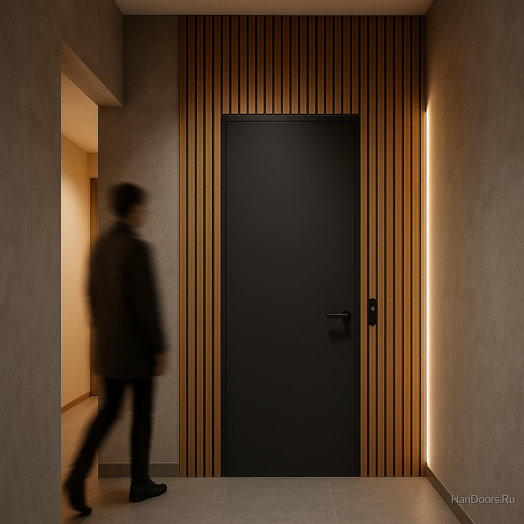    Интеграция двери в рейки: вертикальная графика, которая вытягивает низкий коридор Autor