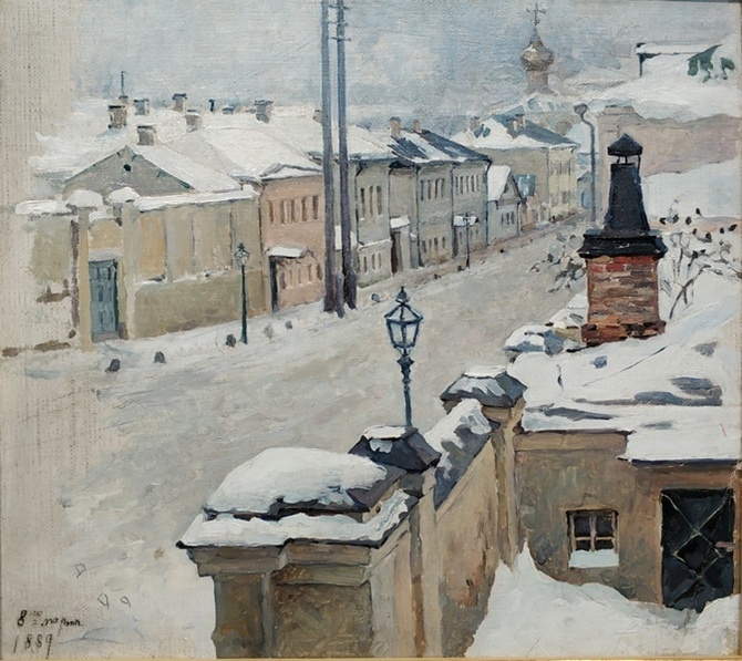 Мария Якунчикова. Москва зимой. Вид из окна на Среднюю Кисловку. 1889. Холст на картоне, масло. 27 х 30,5. Государственный мемориальный историко-художественный и природный музей-заповедник В.Д. Поленова