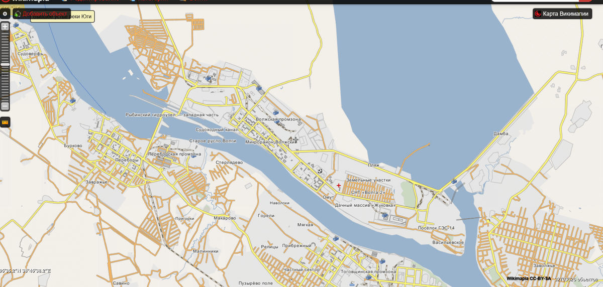 Местность между частями Рыбинской ГЭС, источник фото: wikimapia.org