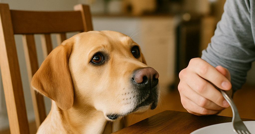 Пёс “съедает” вас глазами у стола: как отучить попрошайничать без скандалов