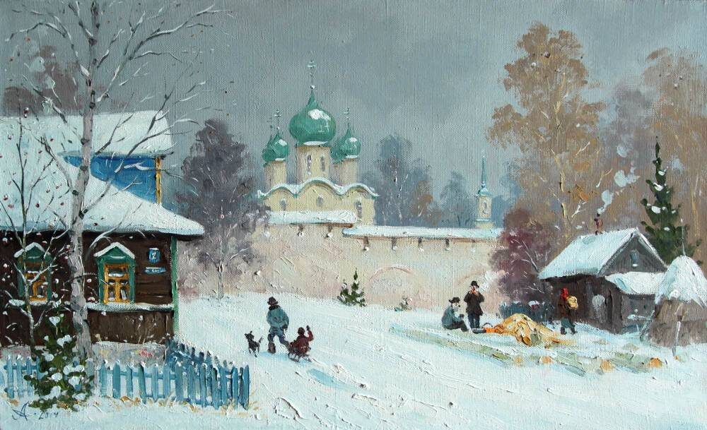 Художник Александр Александровский (род. 1951). Торжок. Зимний день. Фото картины взятоиз открытого источника.
