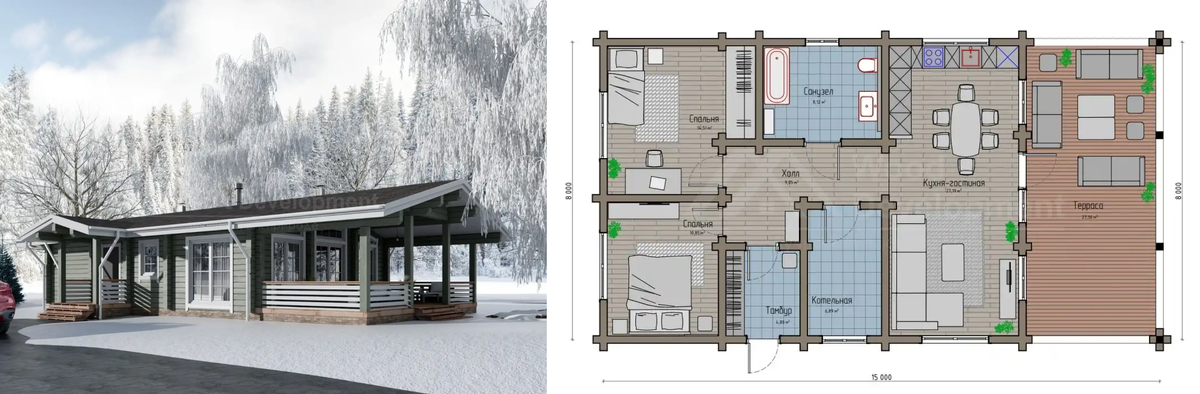 Проект дома из клеёного бруса «Медное озеро»