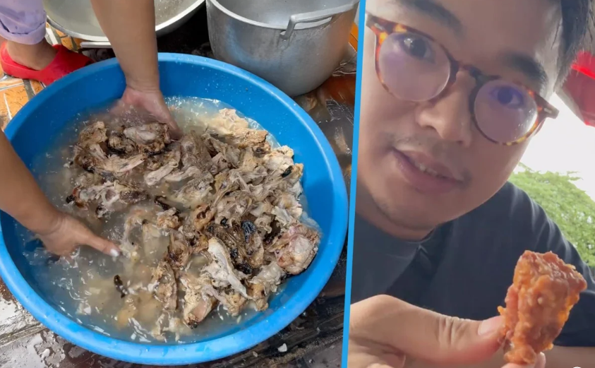 Курицу видимо моют от пыли в тазу