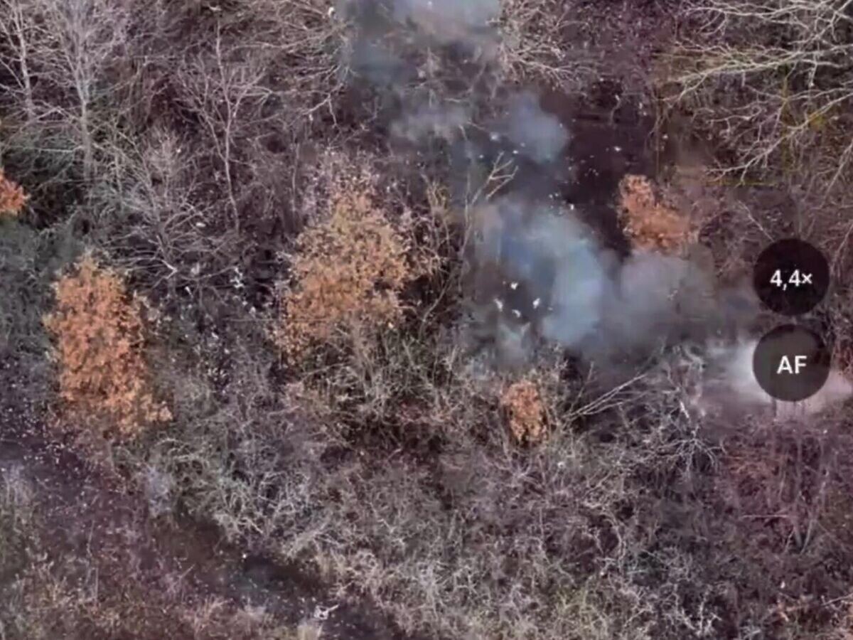    Расчеты БПЛА российского отряда специального назначения "Анвар", действующего в интересах группировки войск "Север", уничтожили бронированную технику иностранных наемников в районе российской госграницы© РИА Новости