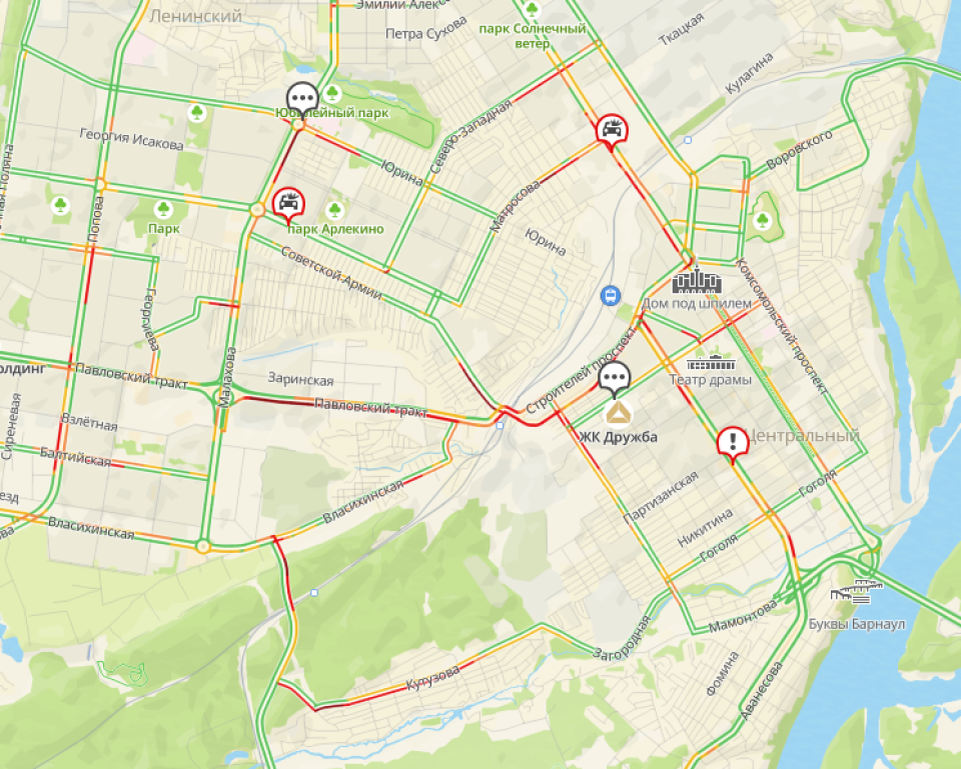    Пробки в Барнауле утром 1 декабря. Источник: 2GIS