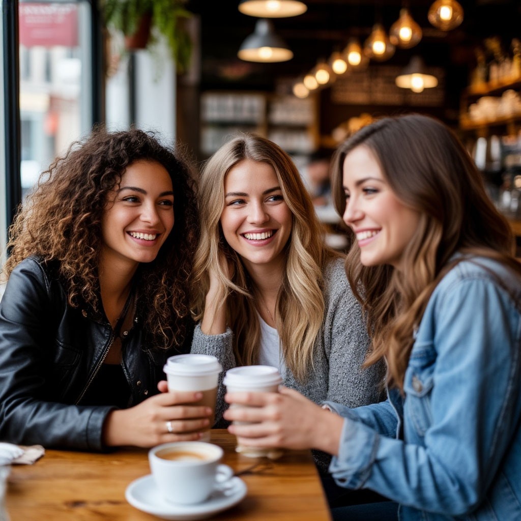 Мила - в черной куртке, Алла - в синей кофте и Женя - в серой кофте