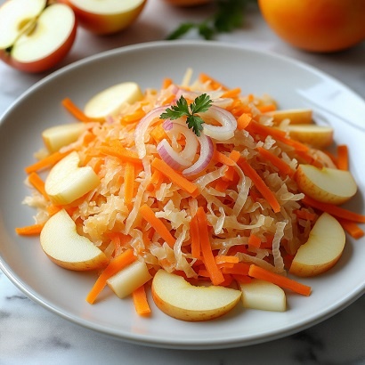 фото салата из квашенной капусты с яблоком и луком