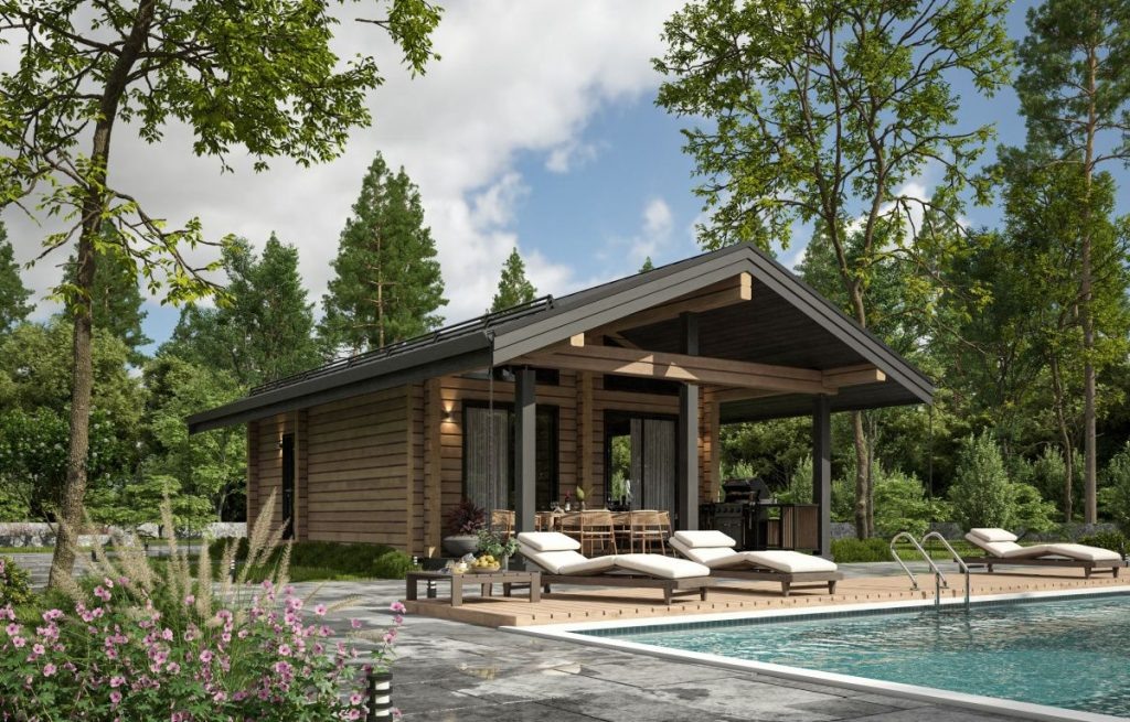 Деревянные бани: Женева (каркас), Берлин (клееный брус), Магдебург (брус), Эльмир (бревно)