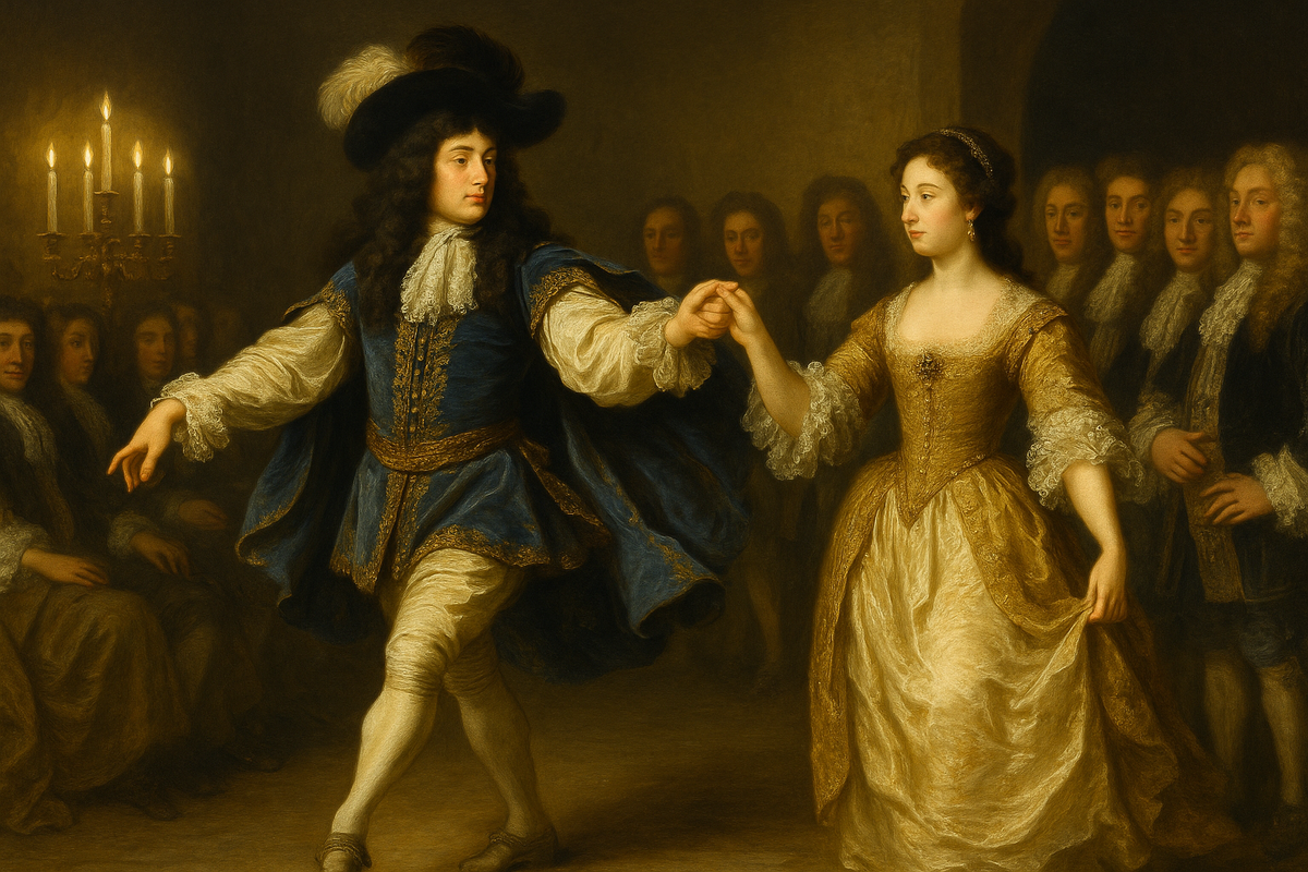 Людовик XIV и Генриетта-Анна Орлеанская танцуют в придворном балете.